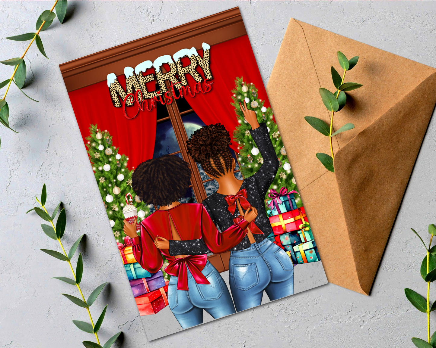 Black Women Christmas Greeting Cards: Melanin Holiday Style