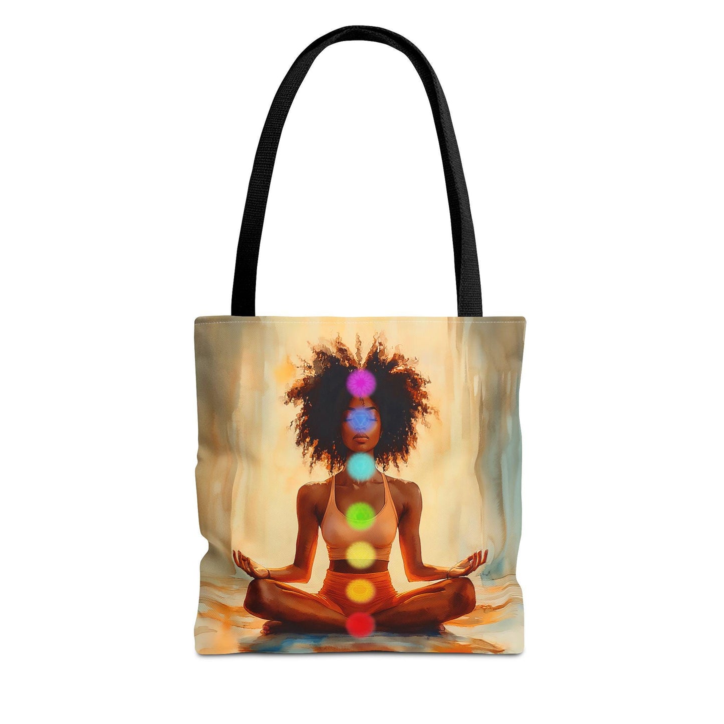 Afrocentric Chakra Tote Bag: African American Woman Yoga Design