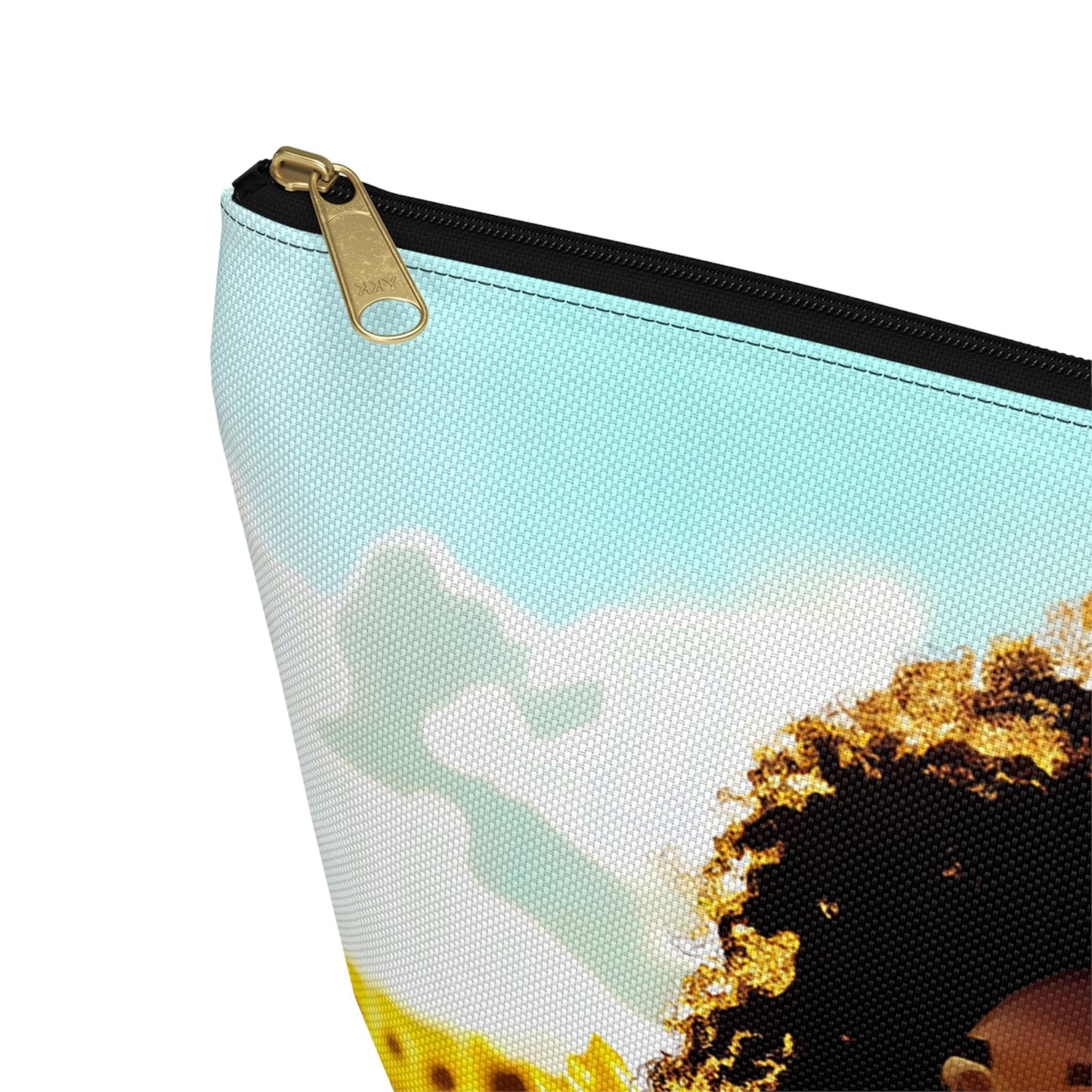 Black Woman Sunflower Accessory Pouch: Natural Hair Cosmetic Bag