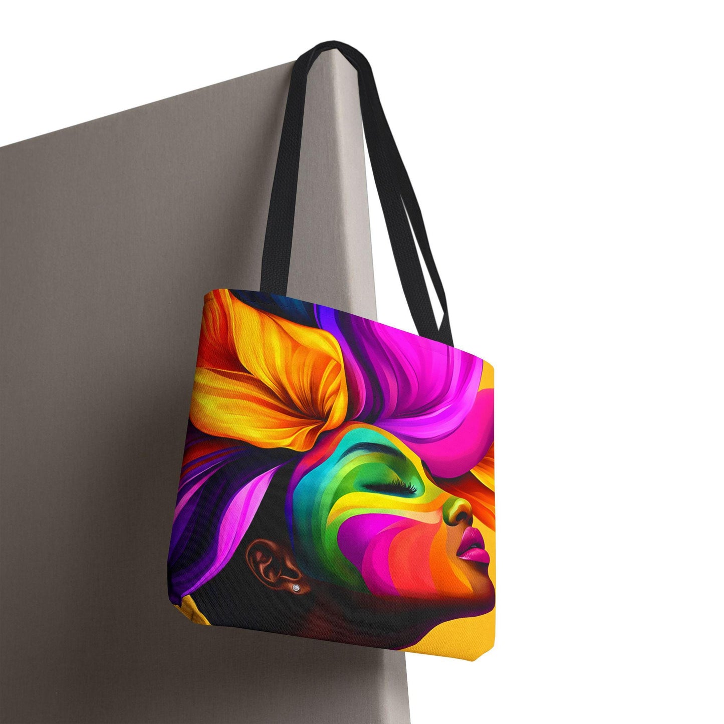 Black Girl Colorful Floral Hair Tote Bag: Afrocentric Design