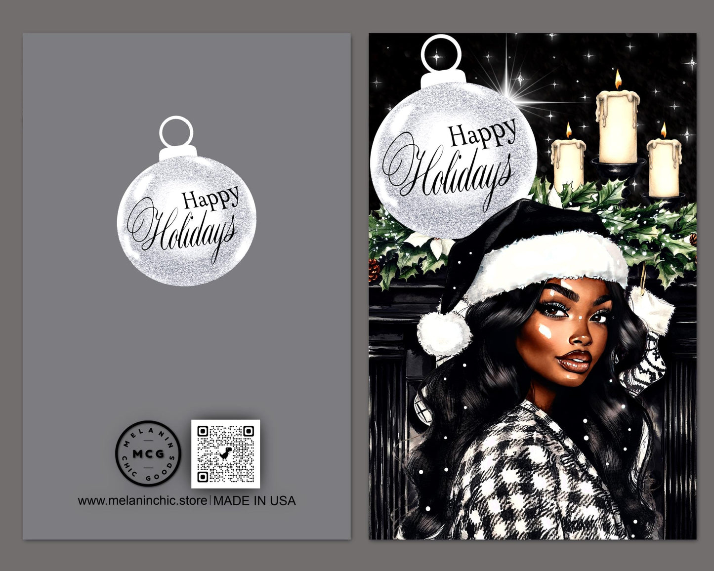 Melanin Christmas Card: African American Woman Holiday Greeting