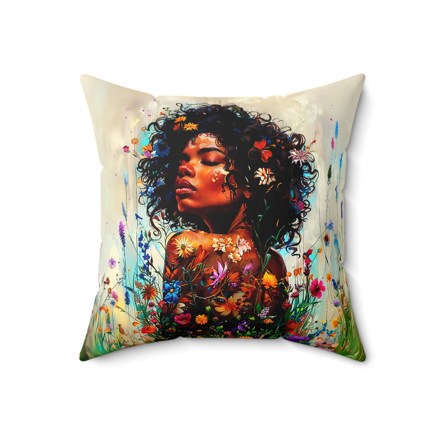 Melanin Flower African American Pillow