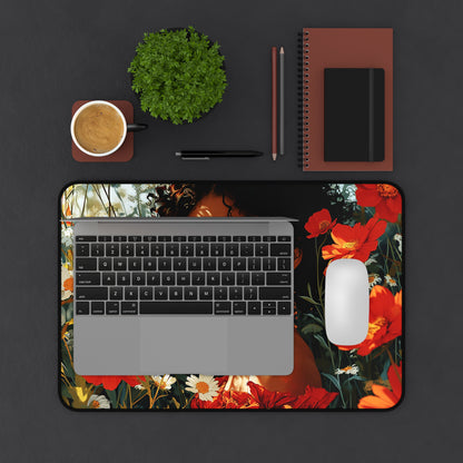 African American Flower Girl Desk Mat, Gaming Mouse Pad, Long Mouse Pad, Gift for Black Woman, Black Girl Mouse Pad