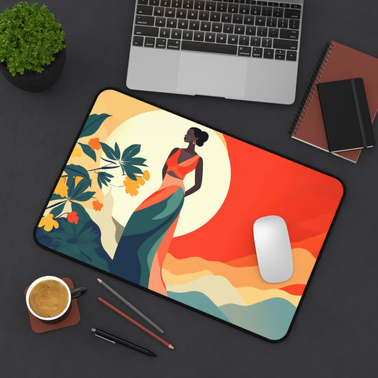 Boho Landscape African American Desk Mat, Gaming Mouse Pad, Long Mouse Pad, Gift for Black Woman, Black Girl Mouse Pad