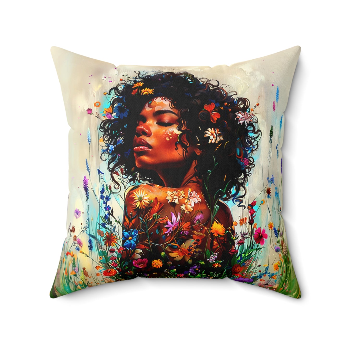 Melanin Flower African American Pillow