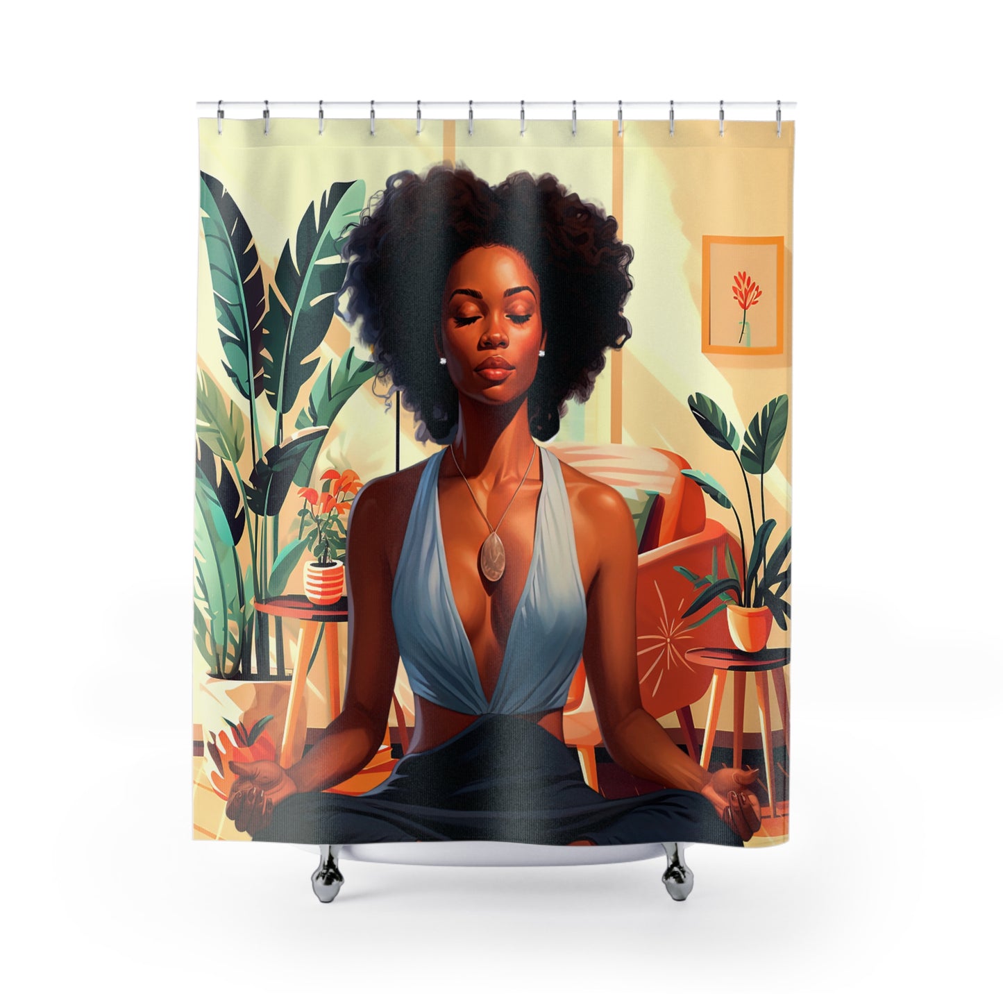 Meditation Girl African American Shower Curtain