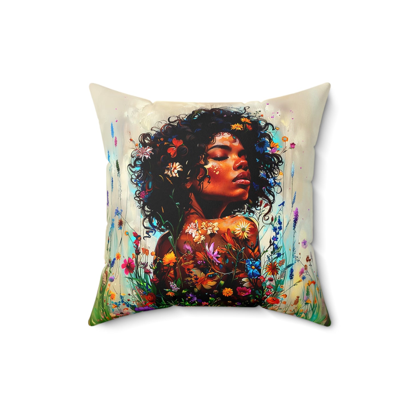 Melanin Flower African American Pillow