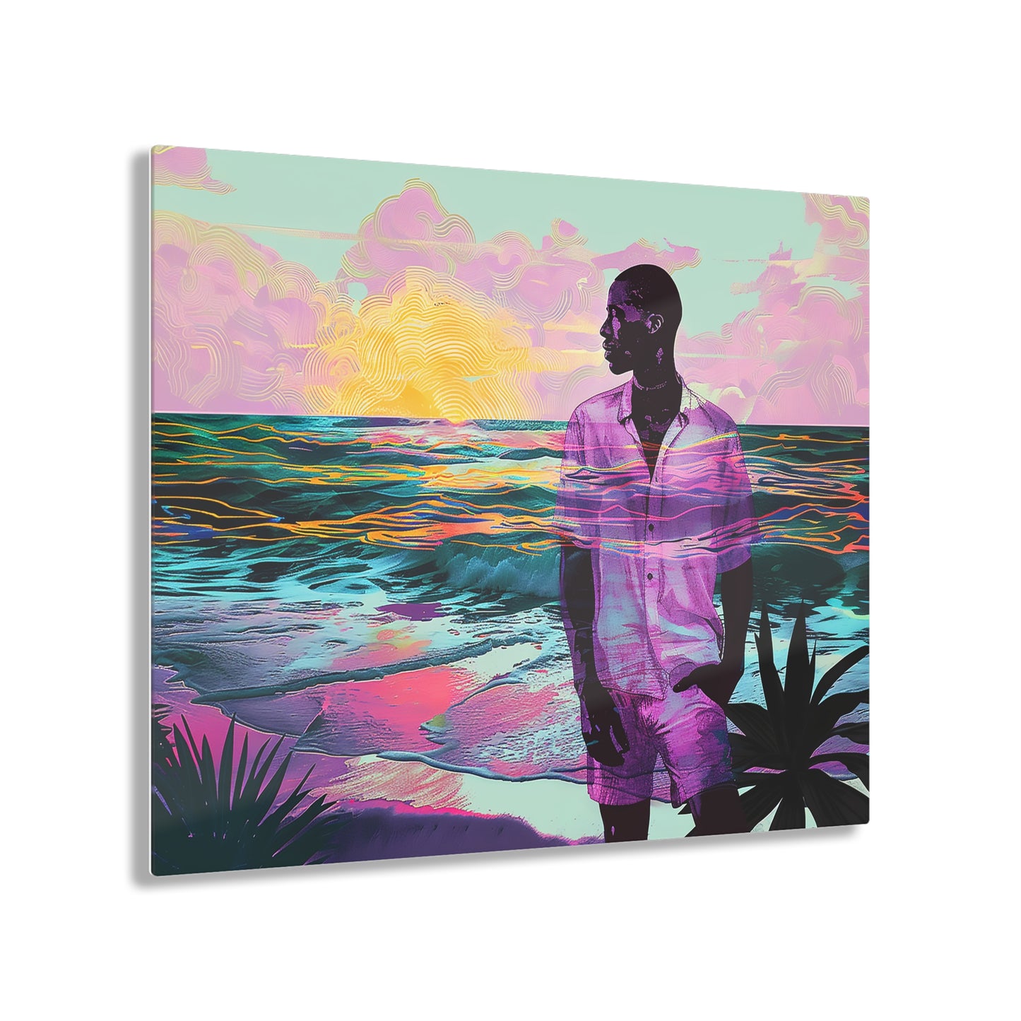 Out at Sea African American Glass Canvas Acrylic Prints Home Decor