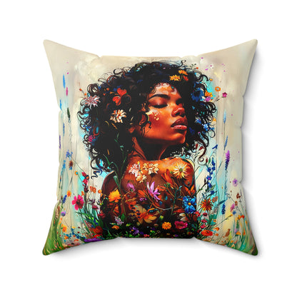 Melanin Flower African American Pillow