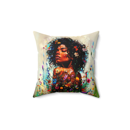 Melanin Flower African American Pillow