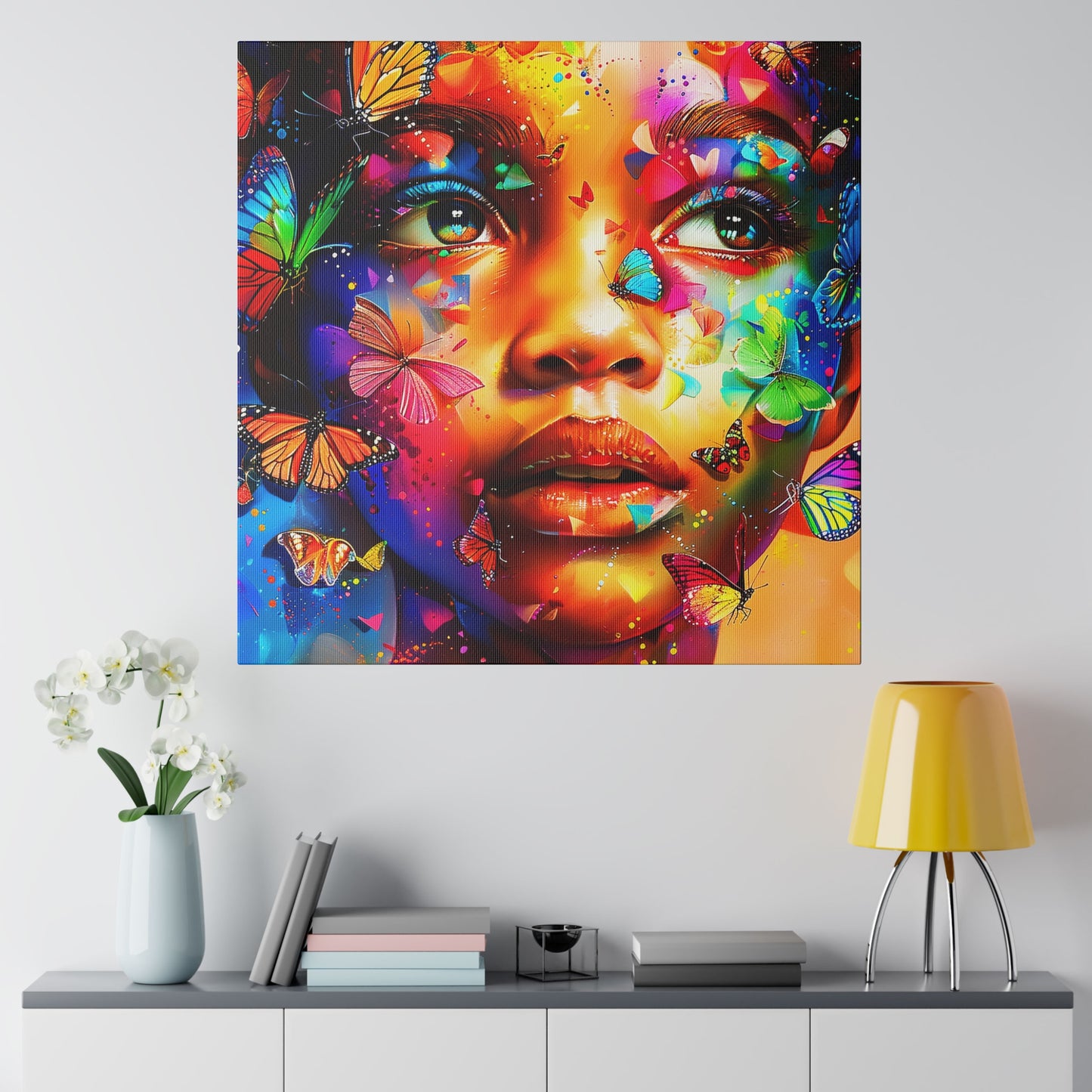 Butterfly Girl Abstract African American Canvas Art