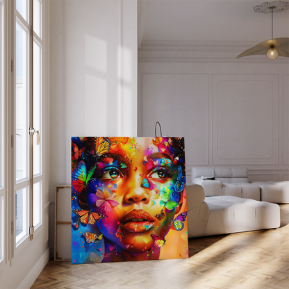 Butterfly Girl Abstract African American Canvas Art