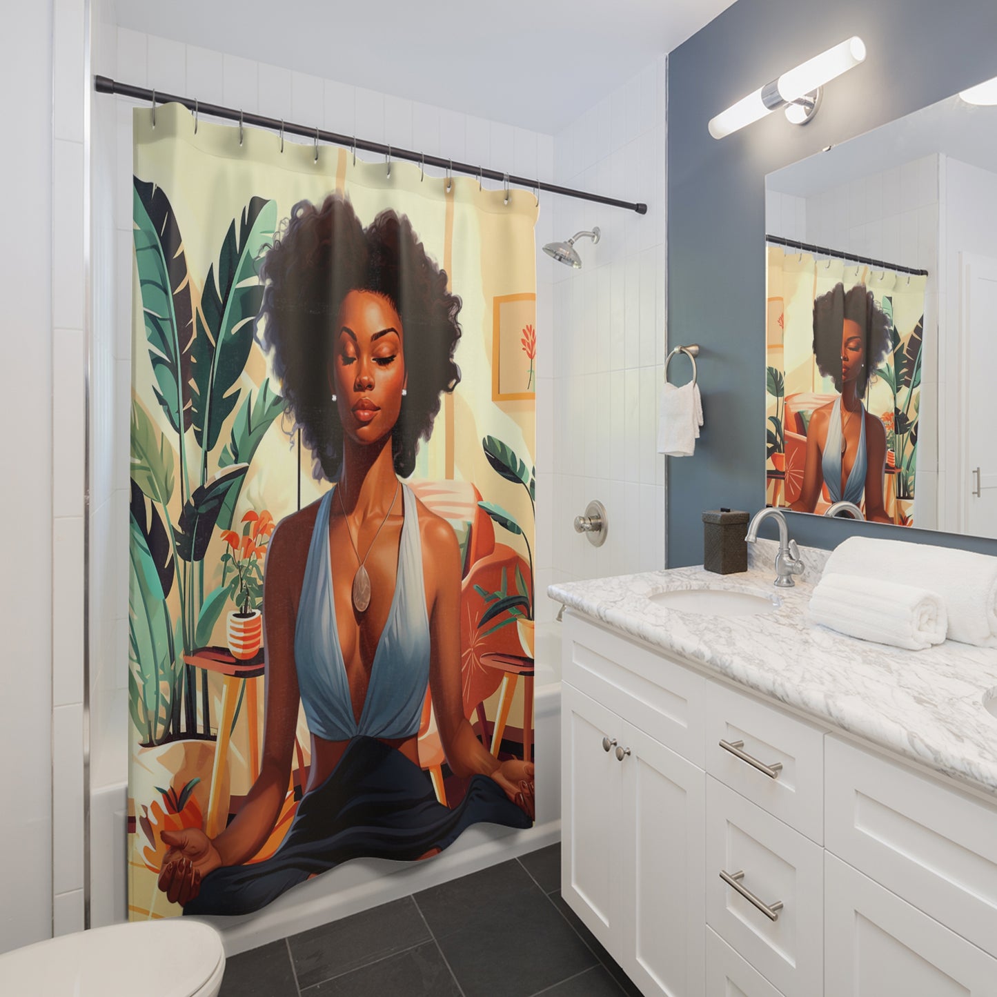 Meditation Girl African American Shower Curtain