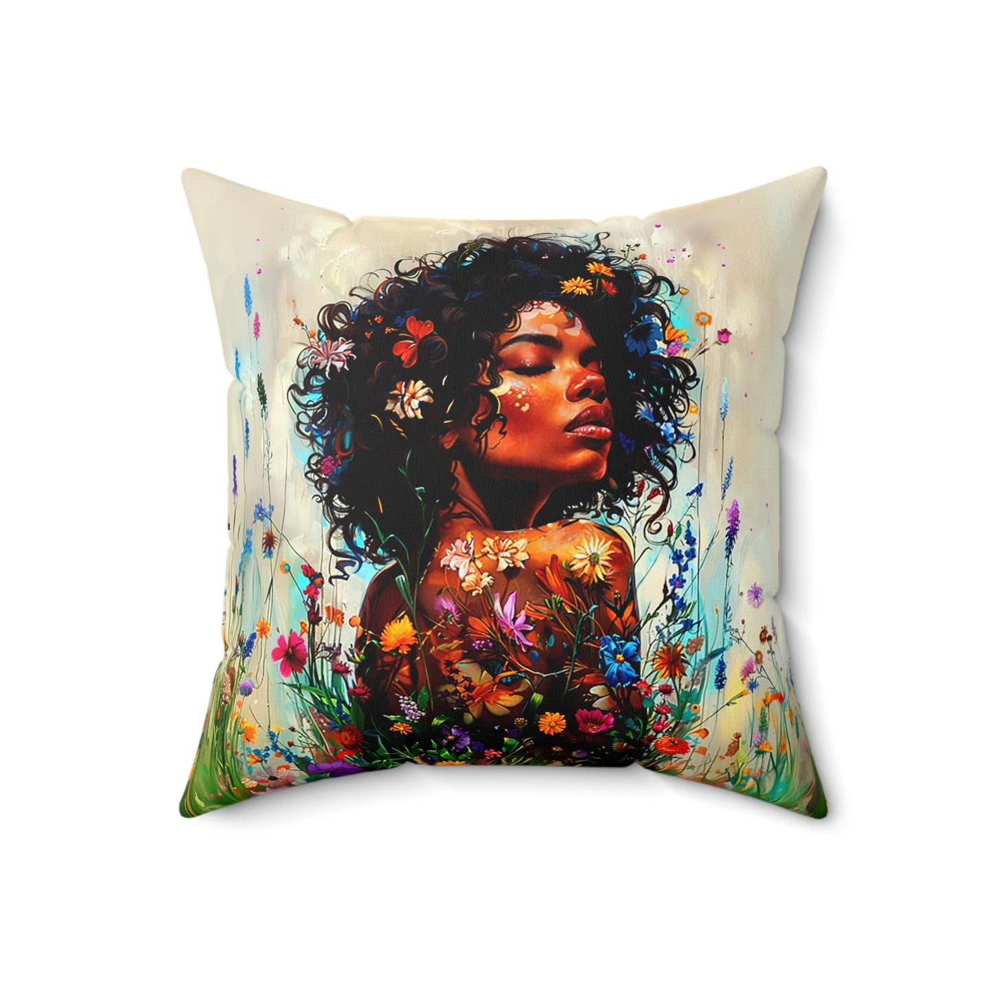 Melanin Flower African American Pillow