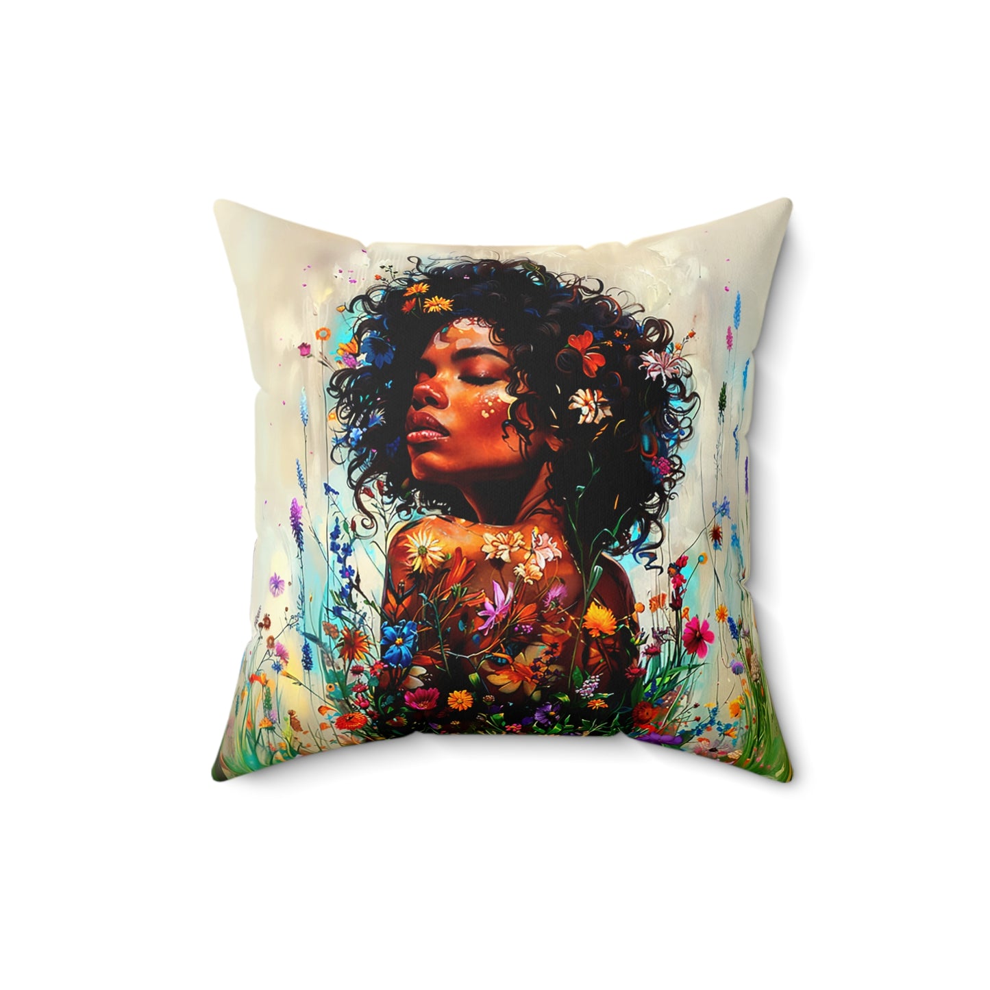 Melanin Flower African American Pillow