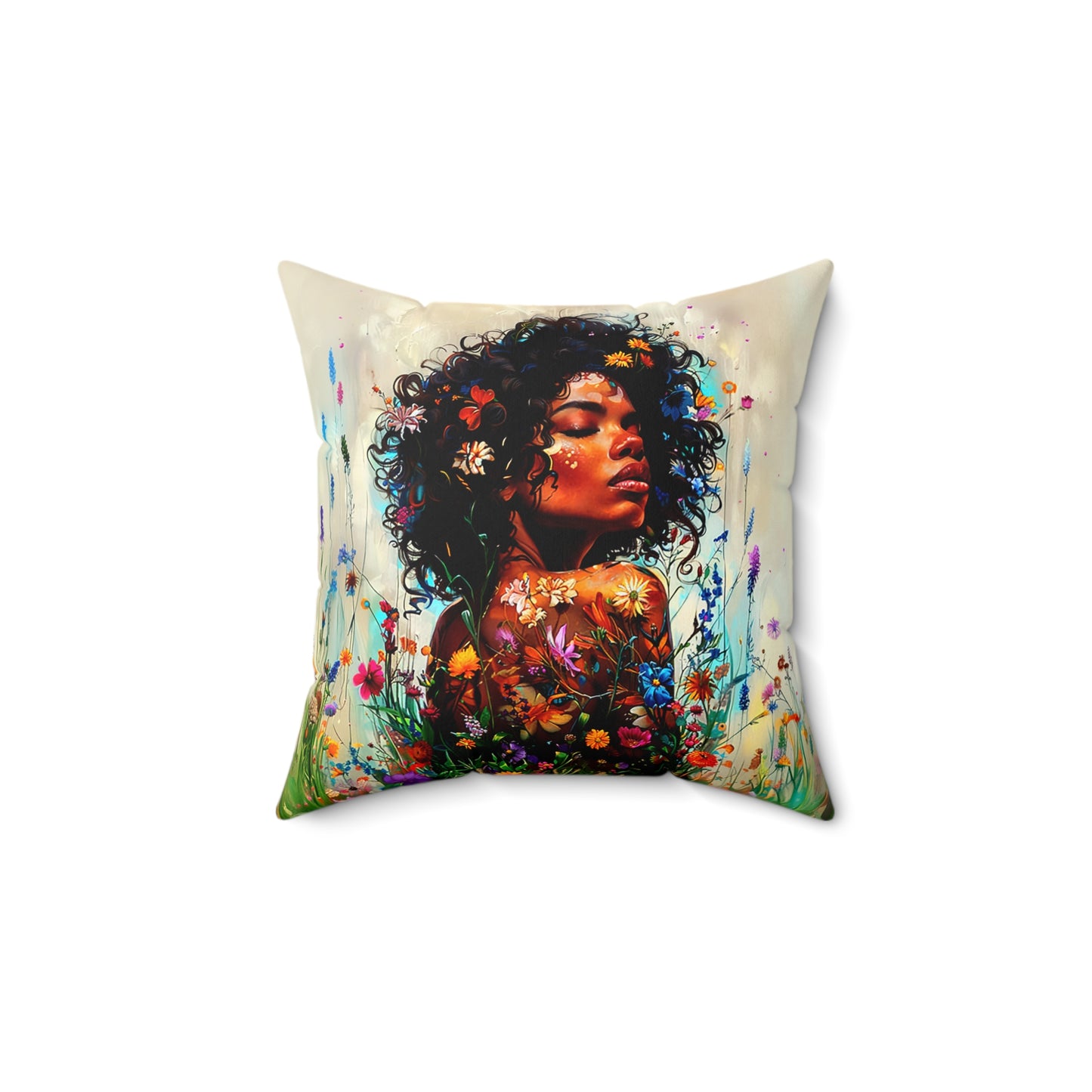 Melanin Flower African American Pillow