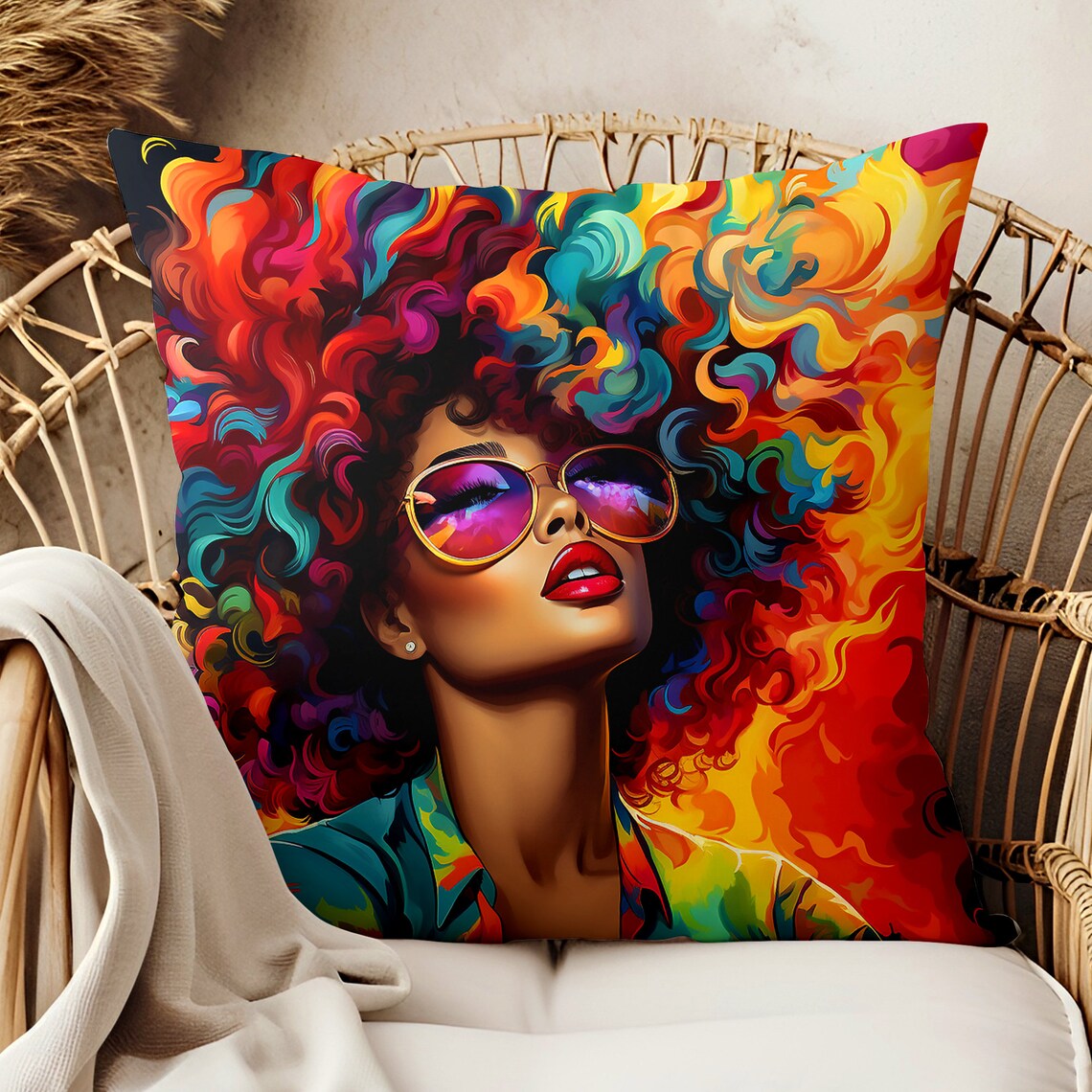 Colorful Beauty African American Pillow