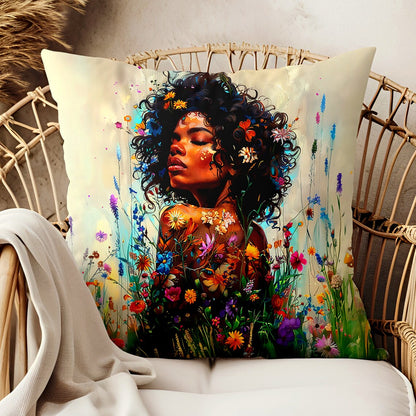 Melanin Flower African American Pillow