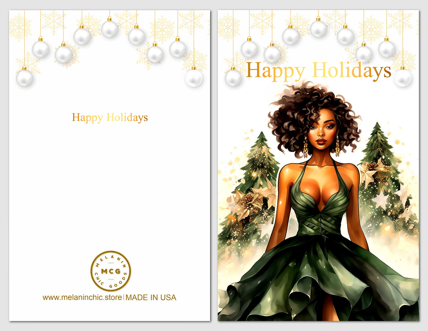 Elegant Black Woman Christmas Card: Melanin Holiday Greeting