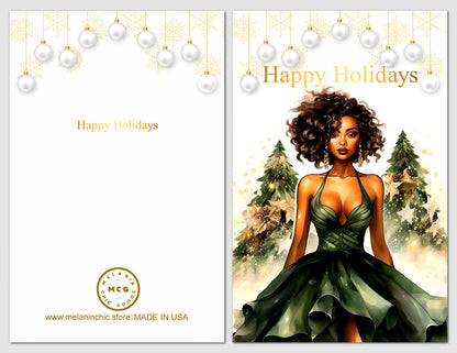 Elegant Black Woman Christmas Card: Melanin Holiday Greeting