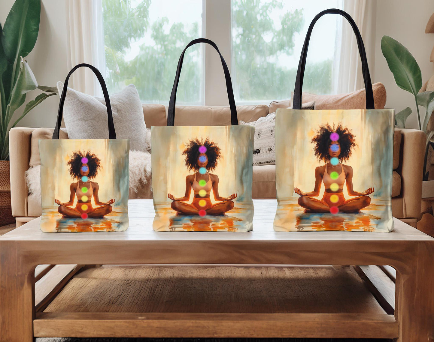 Afrocentric Chakra Tote Bag: African American Woman Yoga Design