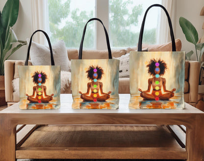 Afrocentric Chakra Tote Bag: African American Woman Yoga Design