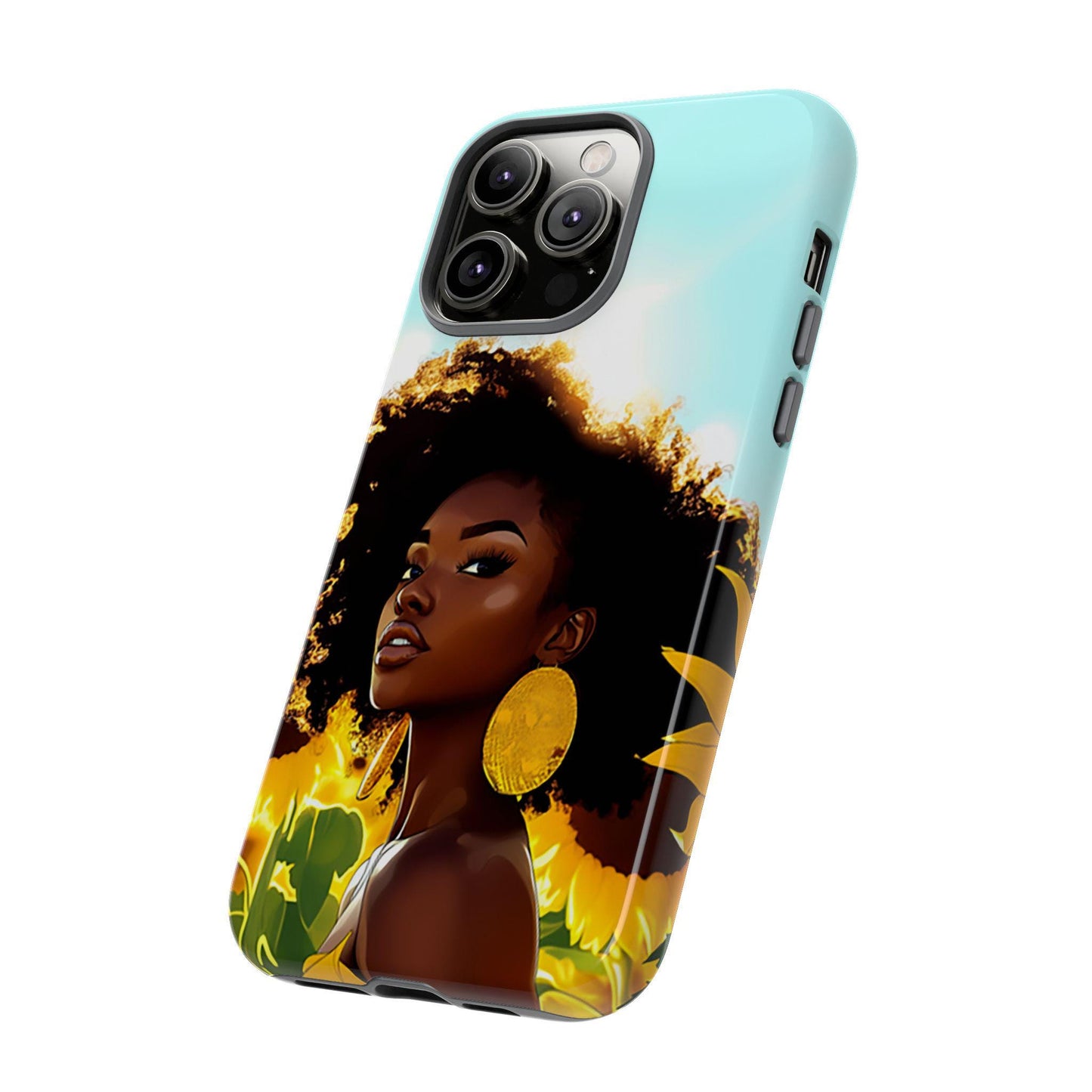 Black Woman Sunflower Phone Case: Afrocentric Protective Cover