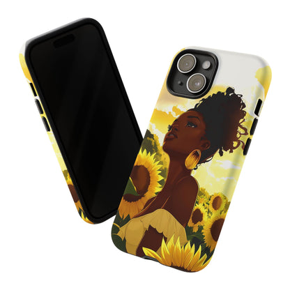 Black Woman Sunflower Field Phone Case: Floral Protective Cover