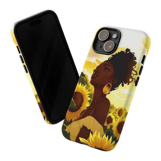 Black Woman Sunflower Field Phone Case: Floral Protective Cover