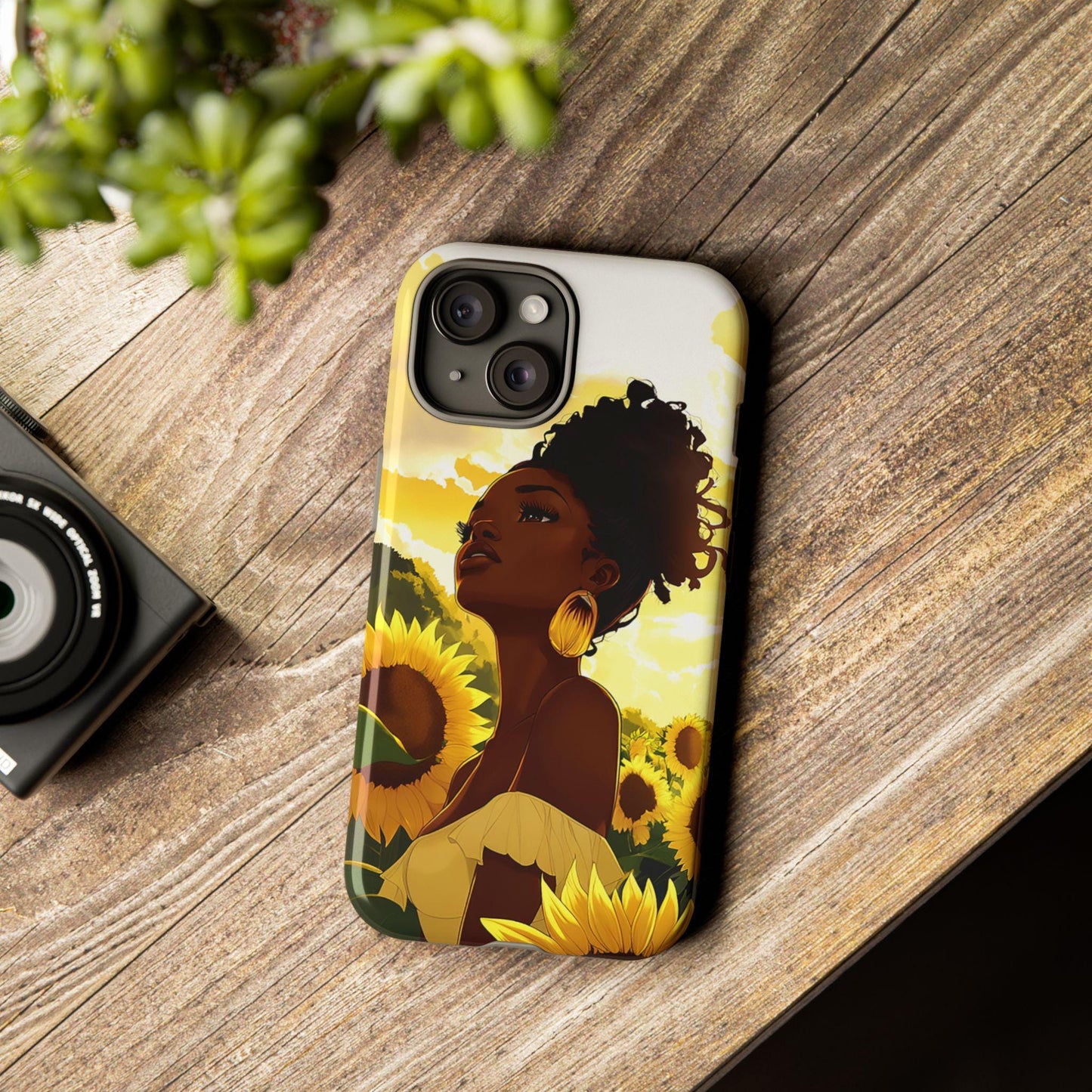 Black Woman Sunflower Field Phone Case: Floral Protective Cover