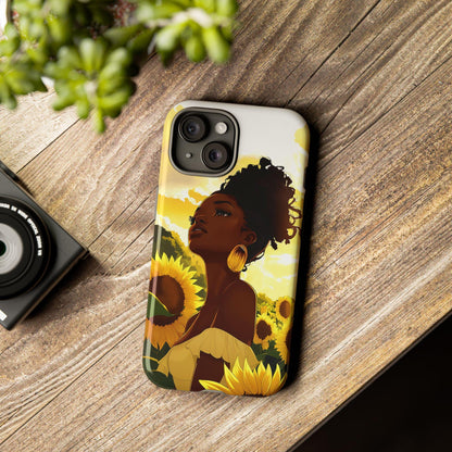 Black Woman Sunflower Field Phone Case: Floral Protective Cover