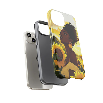 Black Woman Sunflower Field Phone Case: Floral Protective Cover