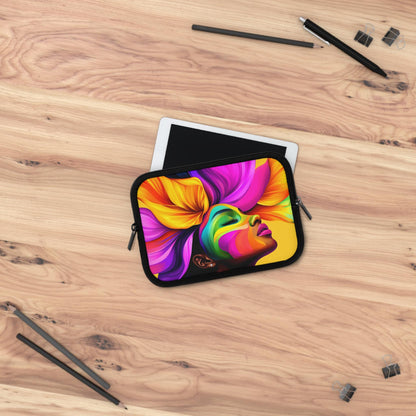 Black Girl Colorful Flower Hair Laptop Sleeve: Protective Tech Cover