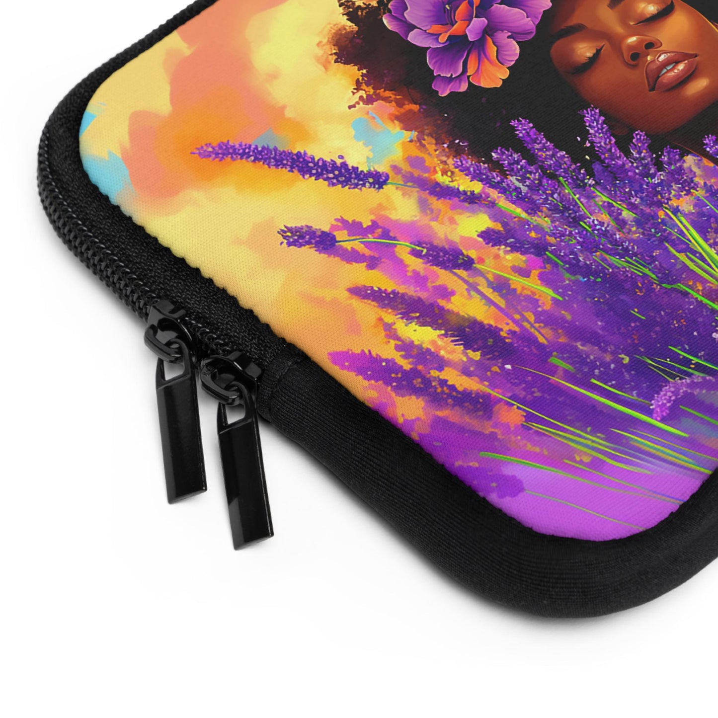 Lavender Flowers African American Laptop Sleeve: Protective Computer Bag