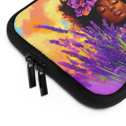 Lavender Flowers African American Laptop Sleeve: Protective Computer Bag