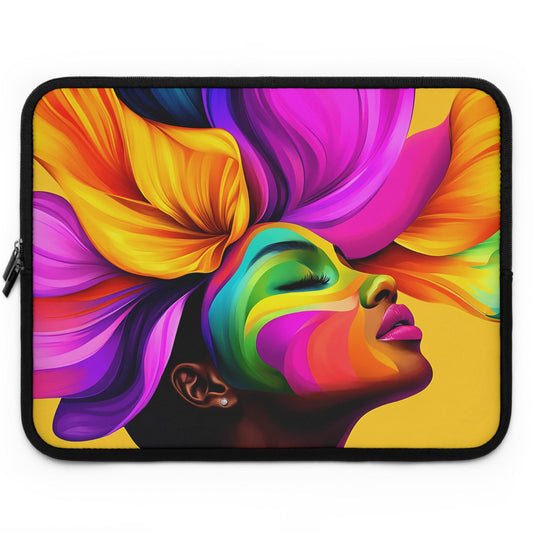 Black Girl Colorful Flower Hair Laptop Sleeve: Protective Tech Cover