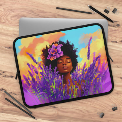 Lavender Flowers African American Laptop Sleeve: Protective Computer Bag