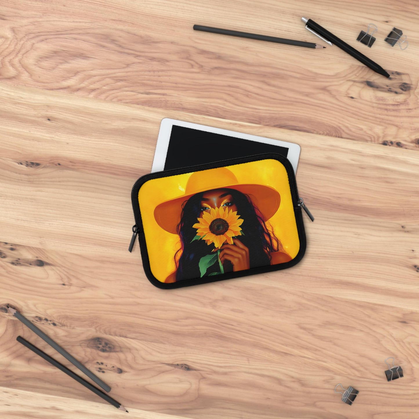 Black Woman Sunflower Laptop Sleeve: African American Tech Accessory