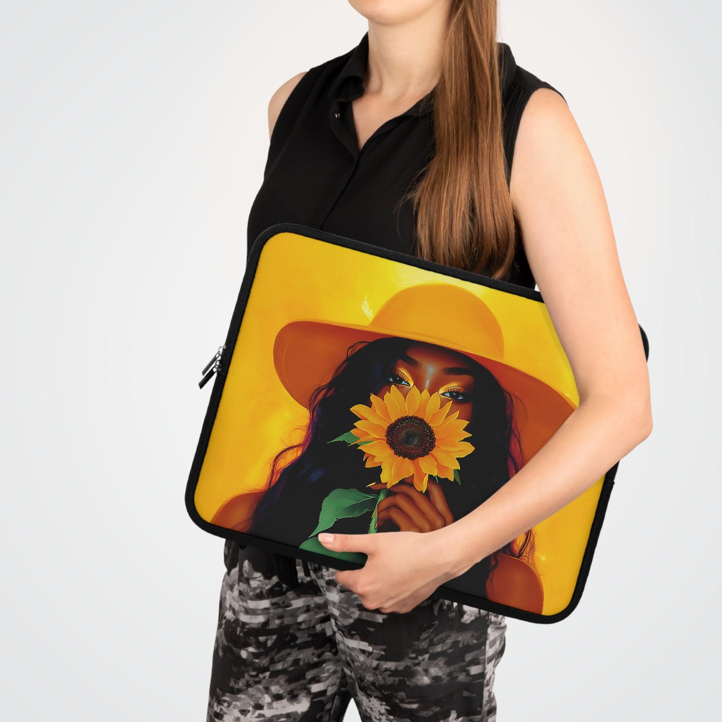Black Woman Sunflower Laptop Sleeve: African American Tech Accessory