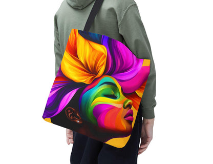 Black Girl Colorful Floral Hair Tote Bag: Afrocentric Design