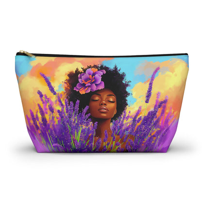 Natural Hair Accessory Pouch: Lavender Flowers Cosmetic Bag