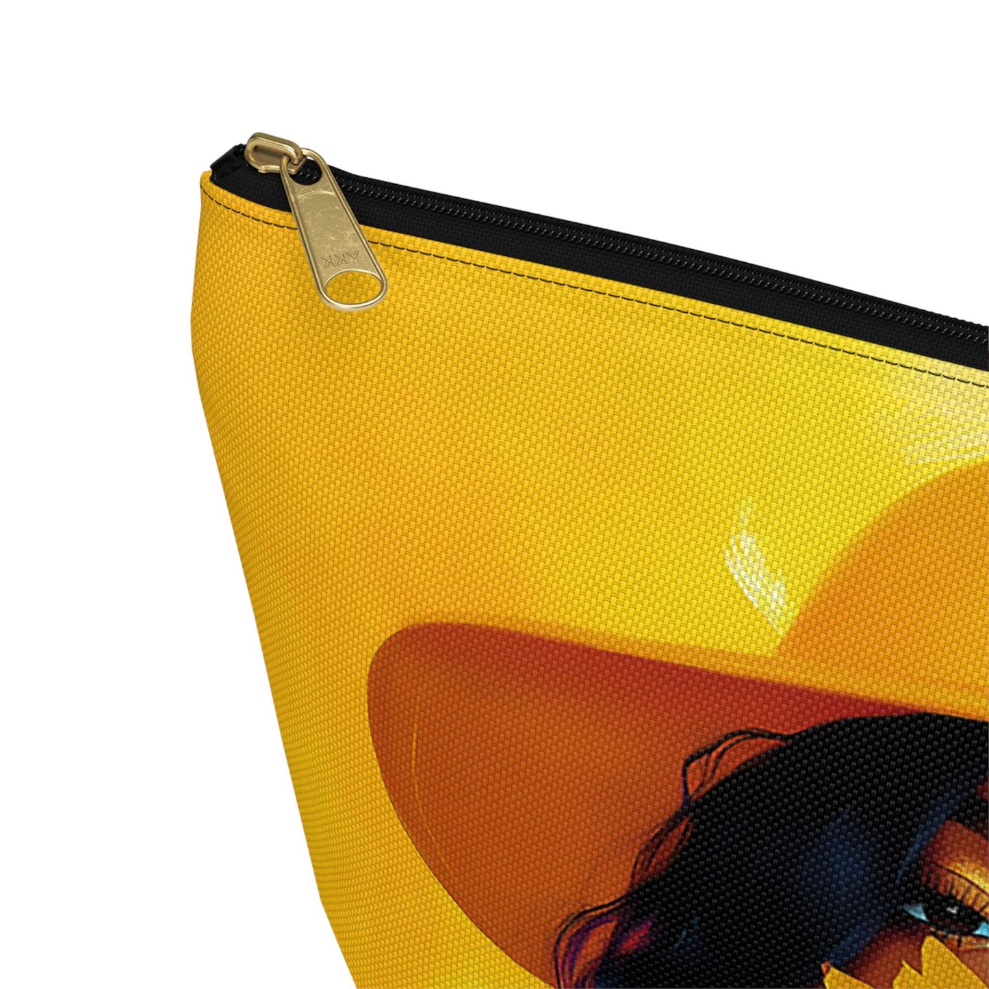 Black Woman Sunflower Accessory Pouch: Natural Hair Cosmetic Bag