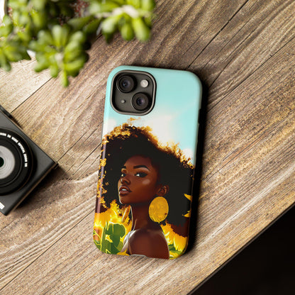 Black Woman Sunflower Phone Case: Afrocentric Protective Cover