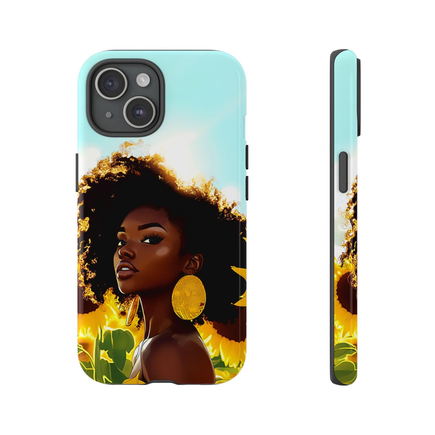 Black Woman Sunflower Phone Case: Afrocentric Protective Cover