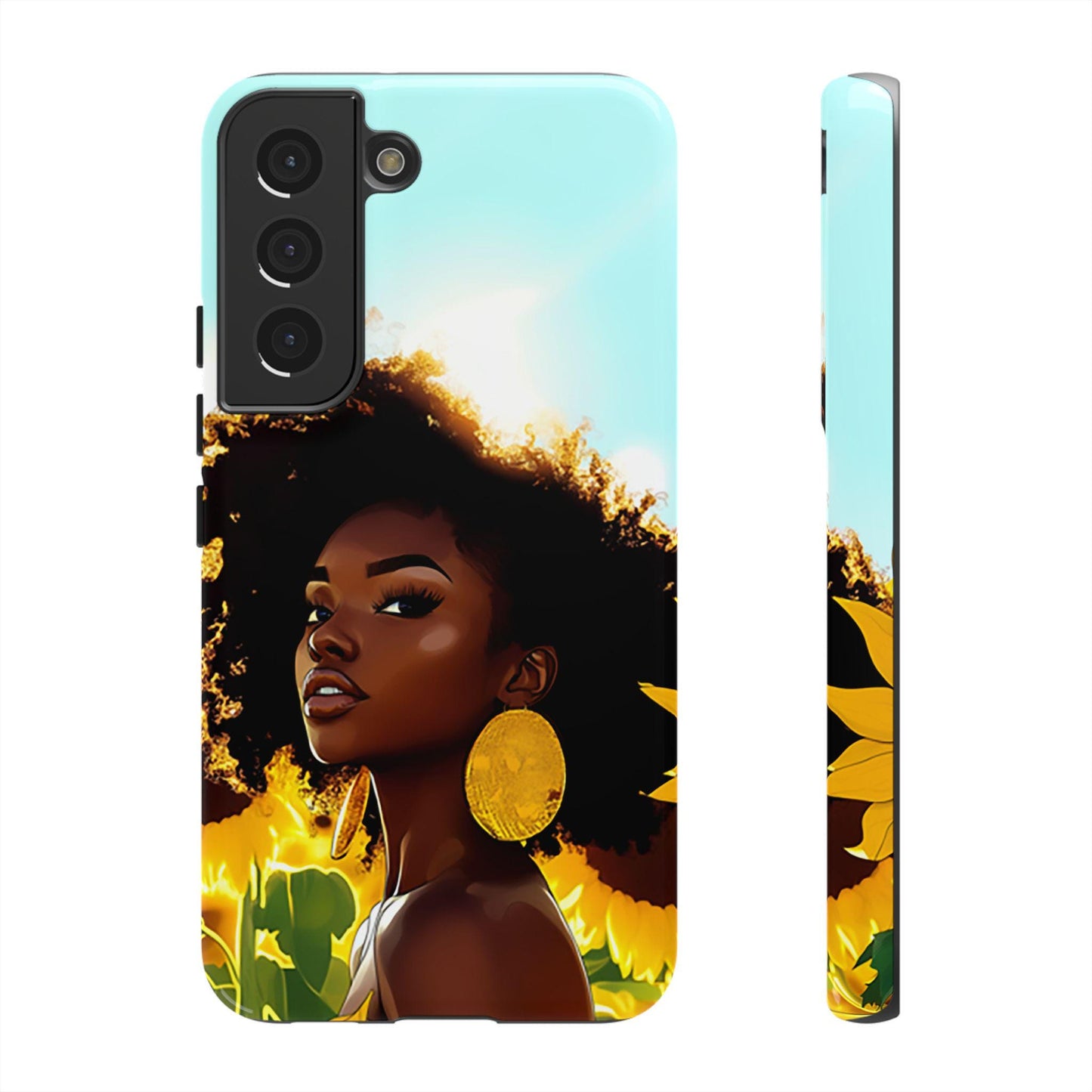Black Woman Sunflower Phone Case: Afrocentric Protective Cover