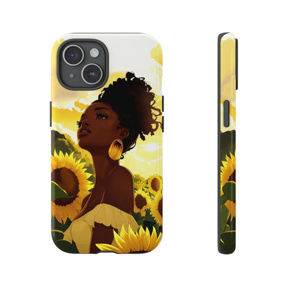 Black Woman Sunflower Field Phone Case: Floral Protective Cover