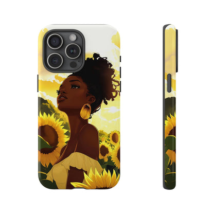 Black Woman Sunflower Field Phone Case: Floral Protective Cover