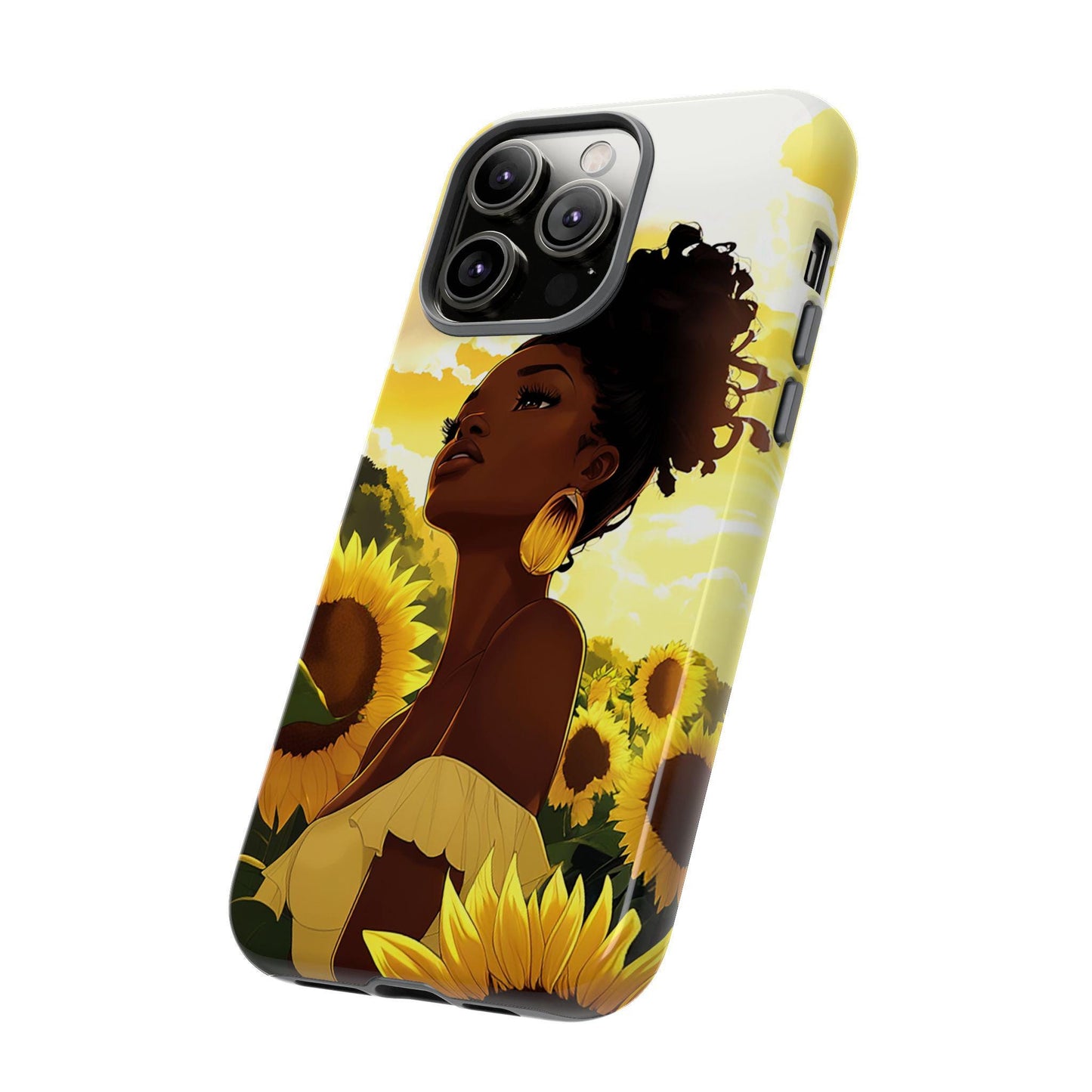 Black Woman Sunflower Field Phone Case: Floral Protective Cover