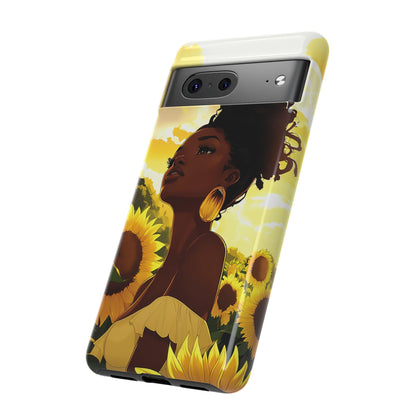 Black Woman Sunflower Field Phone Case: Floral Protective Cover