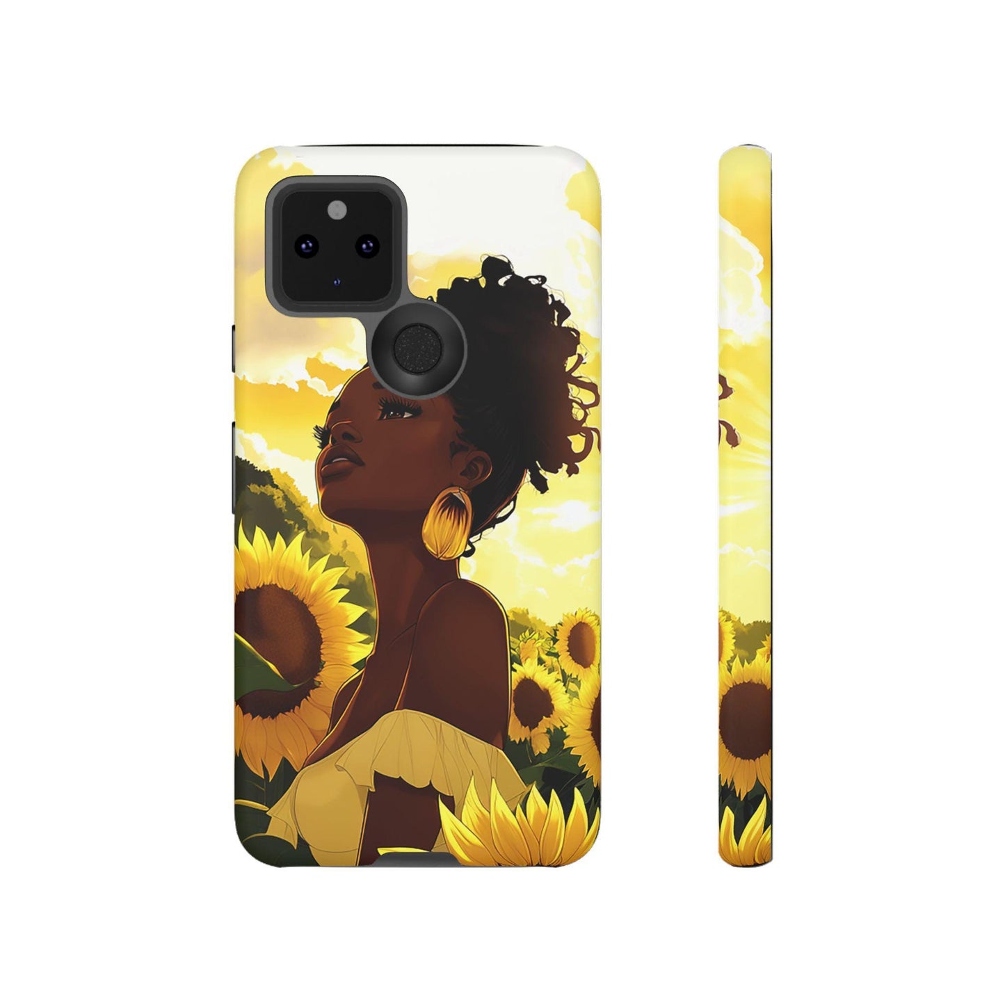 Black Woman Sunflower Field Phone Case: Floral Protective Cover